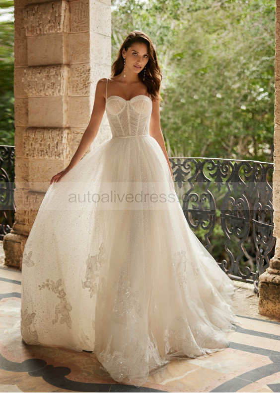 Beaded Ivory Lace Pleated Tulle Sparkly Stunning Wedding Dress Beaded Ivory Lace Pleated Tulle Sparkly Stunning Wedding Dress